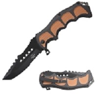 Brown Textured - Heavy Duty Spring-Assist - Tanto Serrated Blade