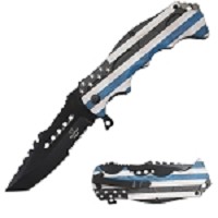 US Flag - Heavy Duty Spring-Assist Knife - Tanto Serrated Blade