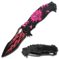 8 Inch Fantasy Pink Dragon Style Spring Assist Knife