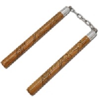 Carved Dragon Wood Nunchaku 12 Inch Overall