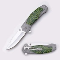 Cannabis Leaf Design Handle Spring Assisted Knife
