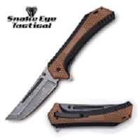 7 Inch Closed Giant Spring Assisted Folding Knife Brown and Black Handle