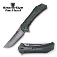 7 Inch Closed Giant Spring Assisted Folding Knife Green and Black Handle