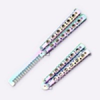 Rainbow Finish Practice Comb Butterfly Knife 8.75 Inch