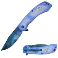 8 Inch Blue Finish Spring Assist Pocket Folder Knife