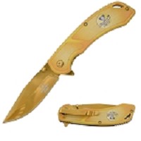 8 Inch Golden Finish Spring Assist Pocket Folder Knife