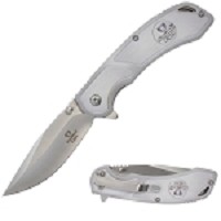 8 Inch White and Satin Finish Spring Assist Pocket Folder Knife