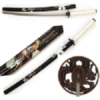 Two Tone Samurai Design Katana Sword Dragon Design Tsuba
