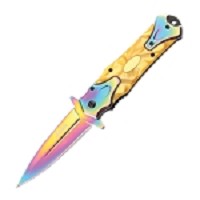 Stiletto Style Spring-Assisted Knife - Yellow Rainbow Handle