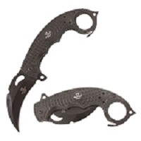 Black Karambit Spring Assist Knife - Finger Ring Stiff Grip, Seat Belt Cutter 