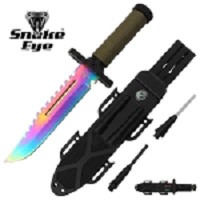 12.5 Inch Tactical Fixed Blade Survival Hunting Knife Rainbow with Rescue Tools