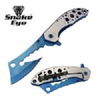 12 Inch Tactical Jumbo Axe Style Cleaver Blue Blade Spring Assist Knife