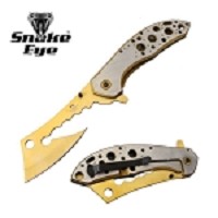 12 Inch Tactical Jumbo Axe Style Cleaver Golden Blade Spring Assist Knife