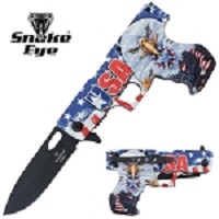 7.75 Inch USA Gun Handle Spring Assisted Pocket Knife