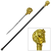 37 Inch Golden Horse Shape Walking Cane with Hidden Blade Sword