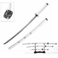 3 Piece Japanese Samurai Sword Set with Stand - White