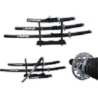 3 Piece Samurai Sword Set with Display Stand - Black Dragon