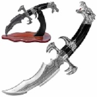 14.25 Inch Silver Dragon Claw Fantasy Dagger with Display Stand
