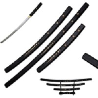 3 Pcs Shirasaya Black Wooden Samurai Sword Set Katana