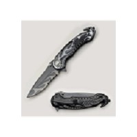 Black Flaming Rescue Style Handle Spring-Assisted Knife