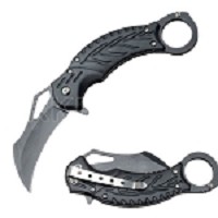 Karambit Spring-Assisted Knife with Thumb Ring - Black