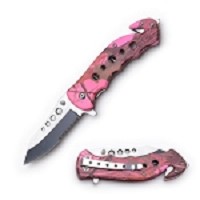 Tactical Rescue Spring Assisted Knife - Pink Camo