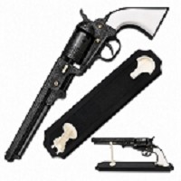 Civil War Decorative Western Revolver with Display - White