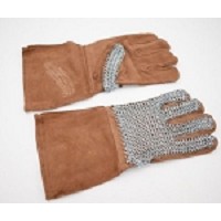 Leather Gloves with Chainmail Silver 14.5 Inch