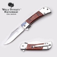 Handmade Spring Assist Folding Knife Brown Wood Handle