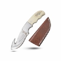 6.5 Inch Handmade Gut Hook Skinner Fixed Blade Knife Real Bone Handle